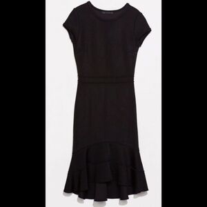 Zara Black Bandage Knit Dress With Ruffle Hem